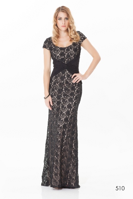 ROSE NOIR #510 - Black Lace Evening GownBlack/Black 8, 10, 12100% ...