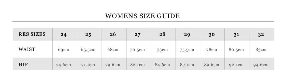 Res Denim Size Chart
