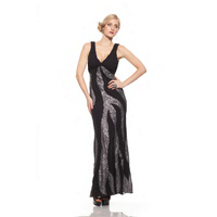ROSE NOIR #328 - Animal Beading Evening Gown (Black/Sequins)