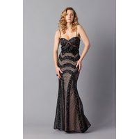ROSE NOIR #412 - Sequin Mesh Evening Gown (Black)