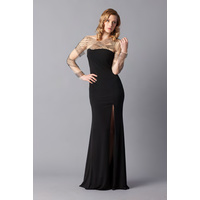 ROSE NOIR #420 - Tattoo On Mesh Evening Gown (Black size 8)