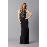 ROSE NOIR #425 - Jacquard Jersey Gown (Black)