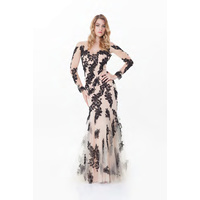 ROSE NOIR #515 - Sheer Lace Evening Gown (Black/Black size 10)