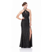 ROSE NOIR #573 - Beaded Back Sequins Evening Gown (Black size 8)