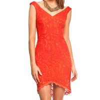 BARIANO - Off Shoulder Lace Cocktail Dress (B2D06 - Black, Tangerine)