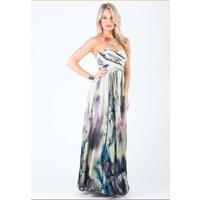 BARIANO - Gathered Print Maxi (BWD45 - Feather Print)