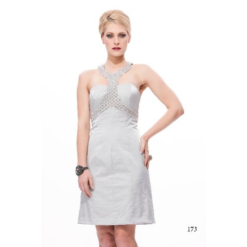 ROSE NOIR #173 - Beaded Halter Dress (Silver size 10)