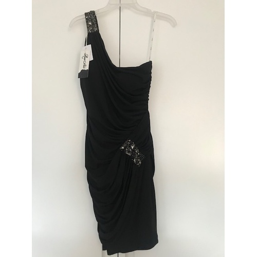 ROSE NOIR #315 - Beaded One Shoulder Dress (Black, Nude)