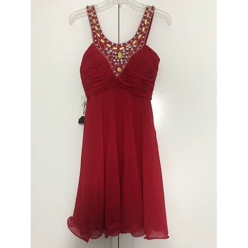 ROSE NOIR #322 - Jewelled V Neck Dress (Black, Red)