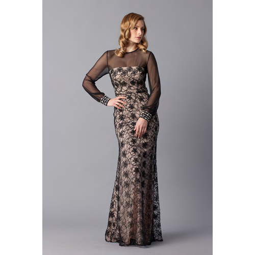 ROSE NOIR #432 - Lace With Mesh Evening Gown (Black/Multi size 8)