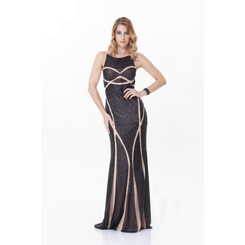 ROSE NOIR #525 - Sequins Evening Gown (Black/Nude)