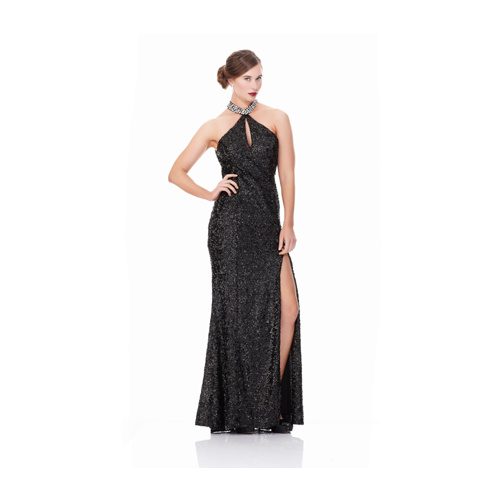 ROSE NOIR #573 - Beaded Back Sequins Evening Gown (Black size 8)