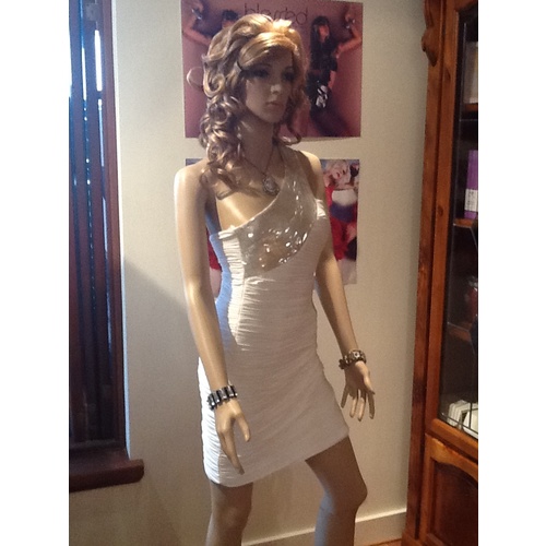 ROSE NOIR #9056 - One Shoulder Beaded Dress (Ivory size 8)