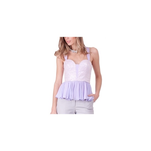 BARIANO - Sequin Peplum Top (BXT08 - White/Lavender)