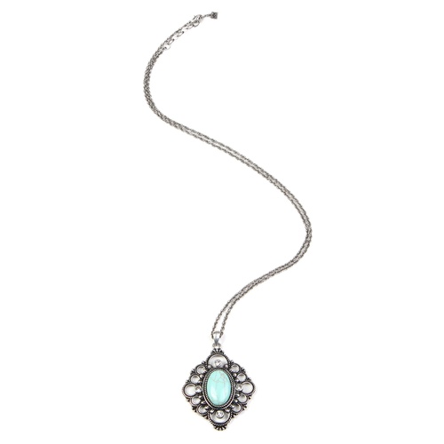 CHRISSY L - For My Love Necklace (FML816 - Antique Silver/Turquoise)