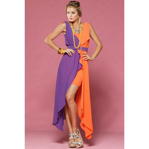 HONEY & BEAU - Skipped A Beat Maxi Dress (HM49112 - Orange/Purple size 8)
