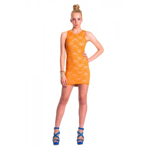 PREMONITION - Pop Up Lace Mini Dress (HS12-3008 - Orange, Aqua)