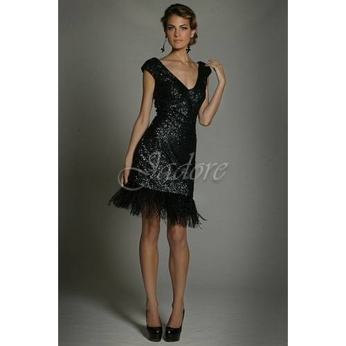 JADORE - J1015 Sequins Feather Dress (Black size 12)