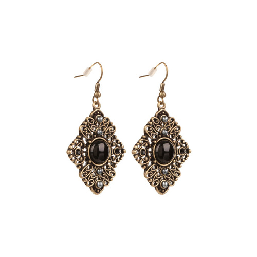 CHRISSY L - Jade Earrings (JADE696 - Antique Gold/Black)