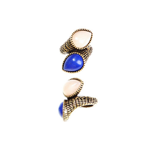 CHRISSY L - Two As One Ring (TWO1037 - Antique Gold/Cobalt/Pink Jade)